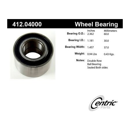 Centric Premium Double Row Wheel Bearing, Parts 412.04000 412.04